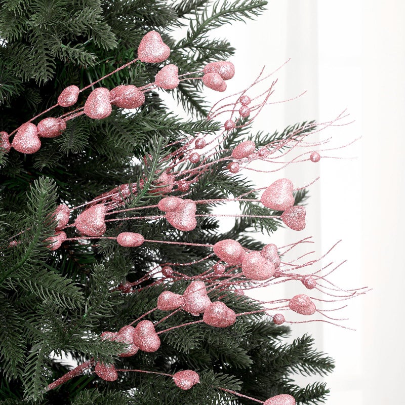 Solsew 16 Pcs 17 Inch Valentine's Day Decorations Valentines Glitter Heart Picks Heart Pink Foam Stems Valentines Tree Ornaments for Tree Topper Wedding Anniversary Vase Decor - Image 3