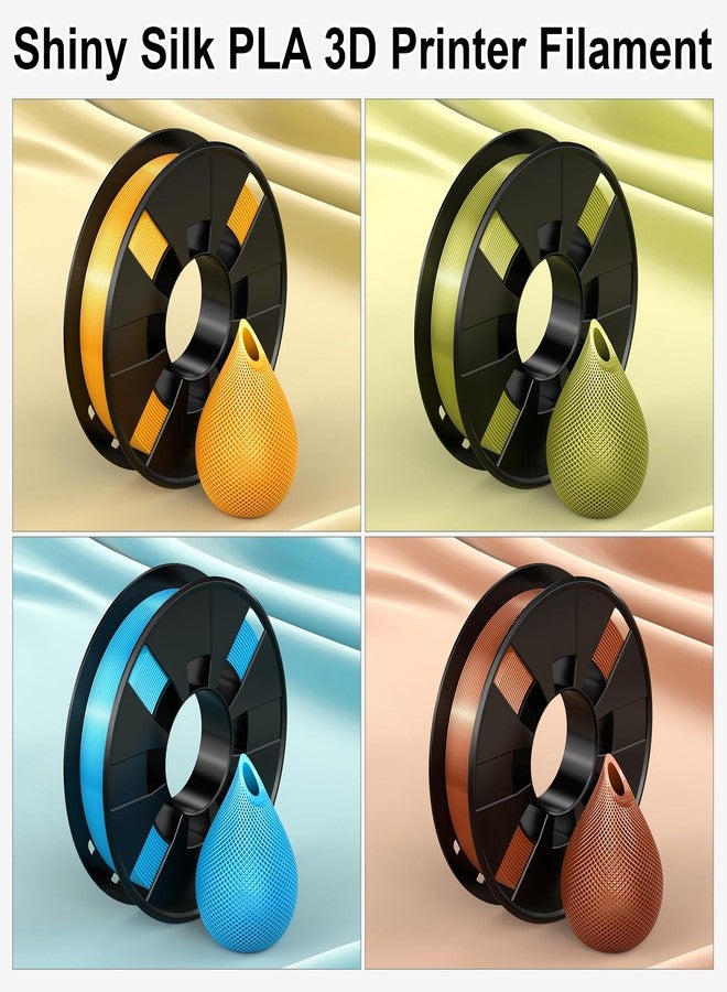 Entina Entina 4 Colors Silk Shiny 3D Printer Filament, 1.75mm Pla Filament for 3D Printers, Dimensional Accuracy +/- 0.02mm, Set of 200g x 4 Spools Copper Reel Eye/Bro - Image 2