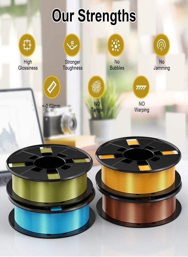 Entina Entina 4 Colors Silk Shiny 3D Printer Filament, 1.75mm Pla Filament for 3D Printers, Dimensional Accuracy +/- 0.02mm, Set of 200g x 4 Spools Copper Reel Eye/Bro - Image 4