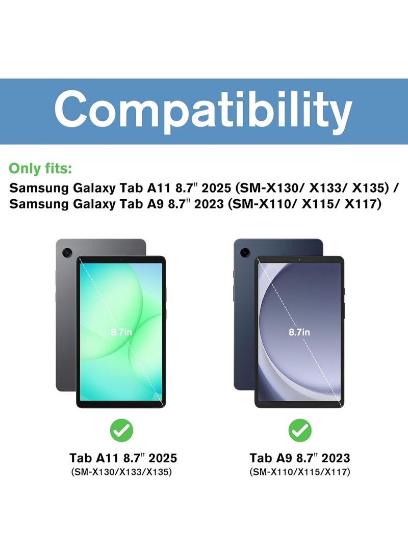 روك بو جراب لجهاز Samsung Galaxy Tab A11 / A9 مقاس 8.7 بوصة إصدار 2025/2023، جراب واقٍ شفاف من البولي كربونات الصلب مع حامل ثلاثي الطي مع فتحة قلم لجهاز Galaxy Tab A11/A9 مقاس 8.7 بوصة SM-X130/X135/X110/X115/X117 - Image 2