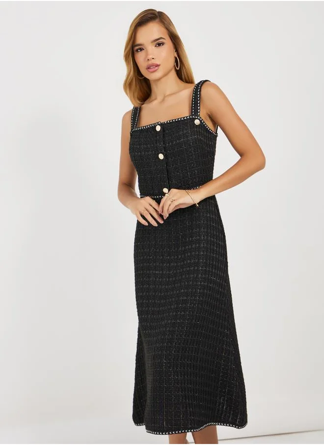 Styli Sleeveless Tweed A-Line Midi Dress