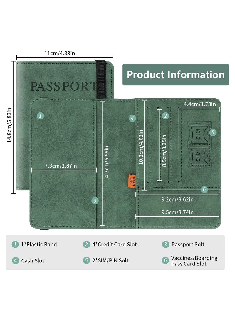 حافظة جواز السفر، حافظة جواز السفر مع حجب RFID، حامل وثائق السفر من الجلد الصناعي للرجال والنساء (أخضر) - Image 5