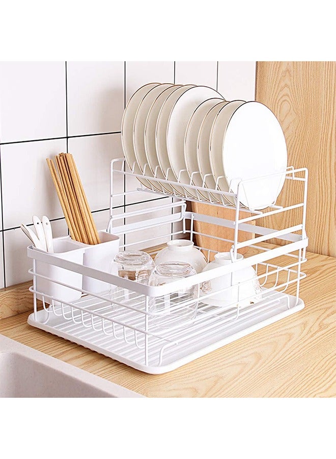 JCB CHIC Dish Drying Stand with Drainer, 2 Tiers Large Kitchen Dish Rack, Bowl Storage Rack Plate Organizer Utensil Holder, Dish Drainer for Kitchen Countertop Large Capacity Antibacterial - Image 1
