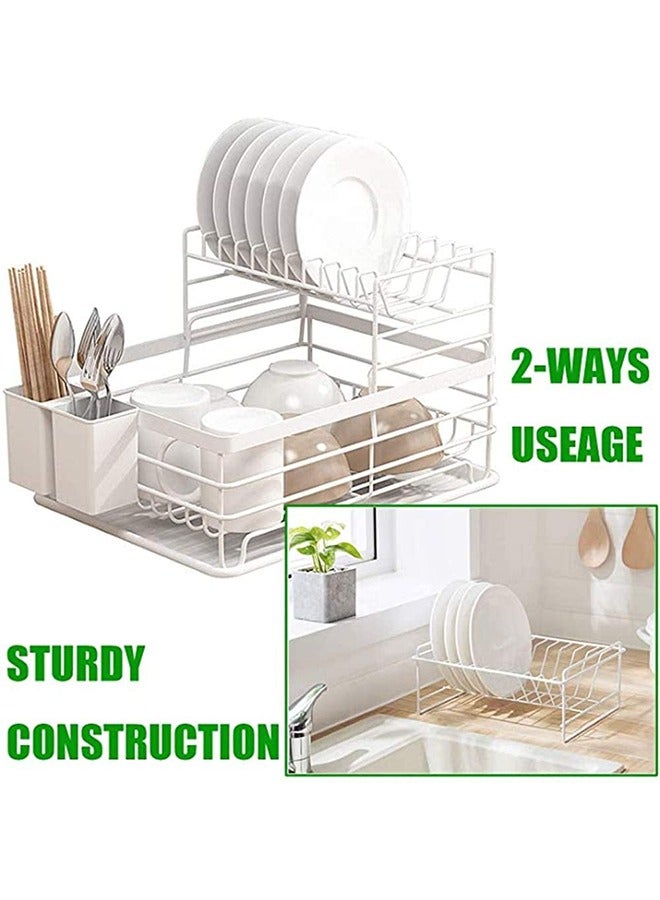 JCB CHIC Dish Drying Stand with Drainer, 2 Tiers Large Kitchen Dish Rack, Bowl Storage Rack Plate Organizer Utensil Holder, Dish Drainer for Kitchen Countertop Large Capacity Antibacterial - Image 3