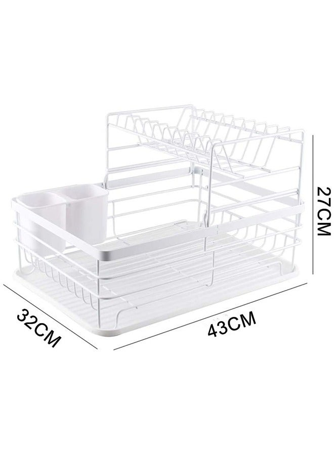 JCB CHIC Dish Drying Stand with Drainer, 2 Tiers Large Kitchen Dish Rack, Bowl Storage Rack Plate Organizer Utensil Holder, Dish Drainer for Kitchen Countertop Large Capacity Antibacterial - Image 2