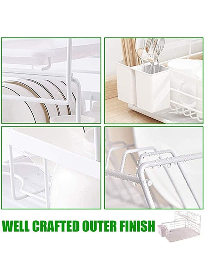JCB CHIC Dish Drying Stand with Drainer, 2 Tiers Large Kitchen Dish Rack, Bowl Storage Rack Plate Organizer Utensil Holder, Dish Drainer for Kitchen Countertop Large Capacity Antibacterial - Image 5