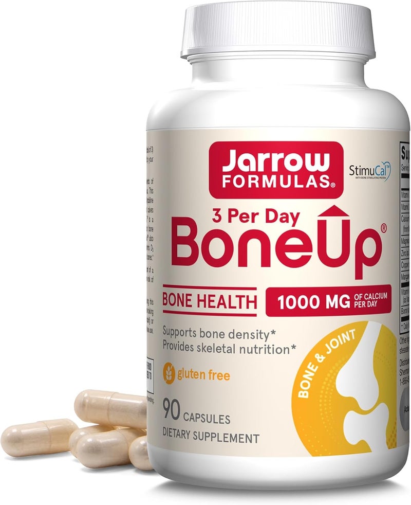 Jarrow Formulas BoneUp Three Per Day for Bone Density and Skeletal Nutrition Includes Vitamin D3 K2 as MK7 and Calcium 90 Capsules 30 Day Supply - Image 1