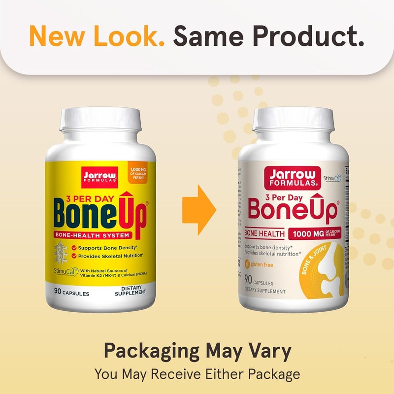 Jarrow Formulas BoneUp Three Per Day for Bone Density and Skeletal Nutrition Includes Vitamin D3 K2 as MK7 and Calcium 90 Capsules 30 Day Supply - Image 2
