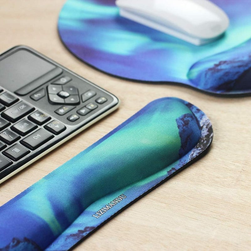 Keyboard Wrist Rest Pad and Mouse Wrist Rest Support Mouse Pad - Durable & Comfortable & Lightweight for Easy Typing & Pain Relief-Ergonomic Support (Northern Light) - Image 1