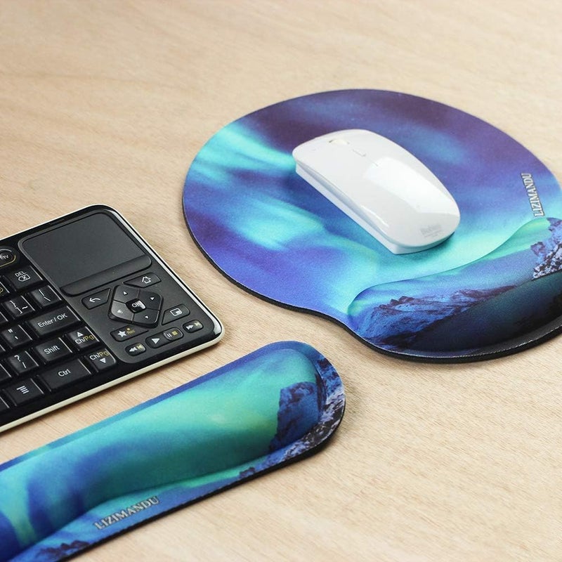 Keyboard Wrist Rest Pad and Mouse Wrist Rest Support Mouse Pad - Durable & Comfortable & Lightweight for Easy Typing & Pain Relief-Ergonomic Support (Northern Light) - Image 2