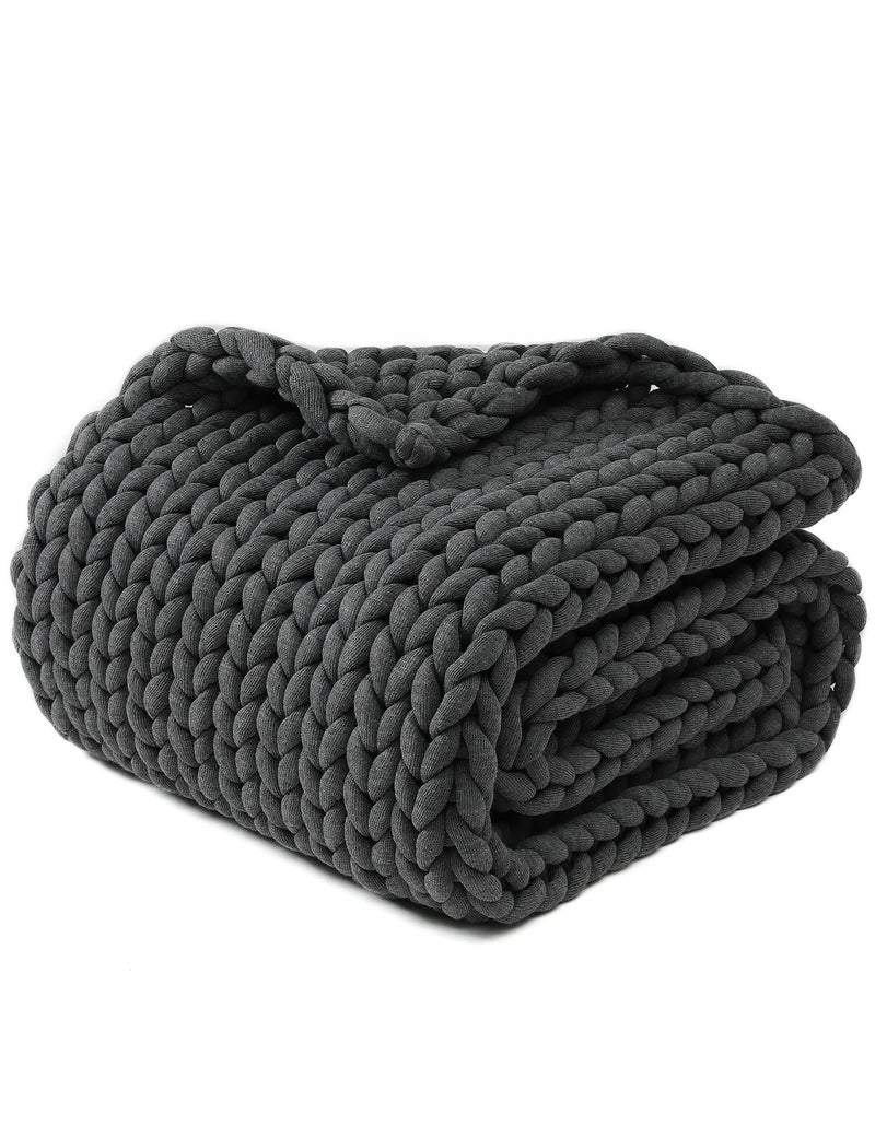 YnM Chunky Throw Blanket MediumWeight Hand Knitted Skin Friendly Ventilated and Breathable Machine Washable Home Dcor Piece for Couch Sofa and Bed Charcoal Grey 40x50 Inch