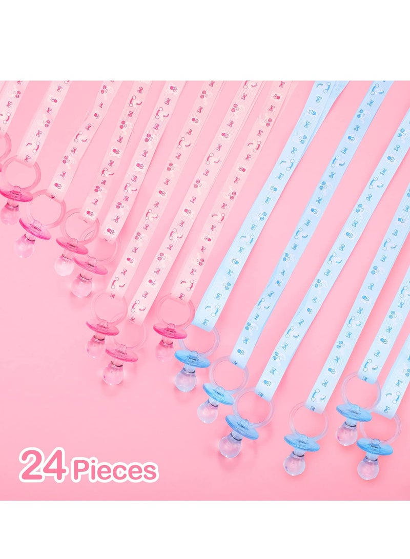 Excefore Baby Gender Reveal Supplies, 24 Pcs Baby Pacifiers Necklace, Acrylic Baby Pacifier Party Favors, Baby Shower Cute Baby Shower Decorations Charms Table Scatter (Pink, Blue)  - Image 3