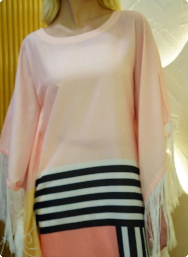 #Be Pink Colorblock Kaftan Set with Striped Detail