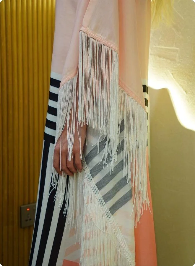 #Be Pink Colorblock Kaftan Set with Striped Detail