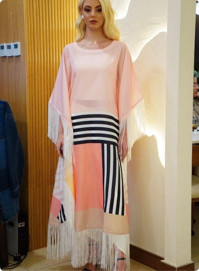#Be Pink Colorblock Kaftan Set with Striped Detail