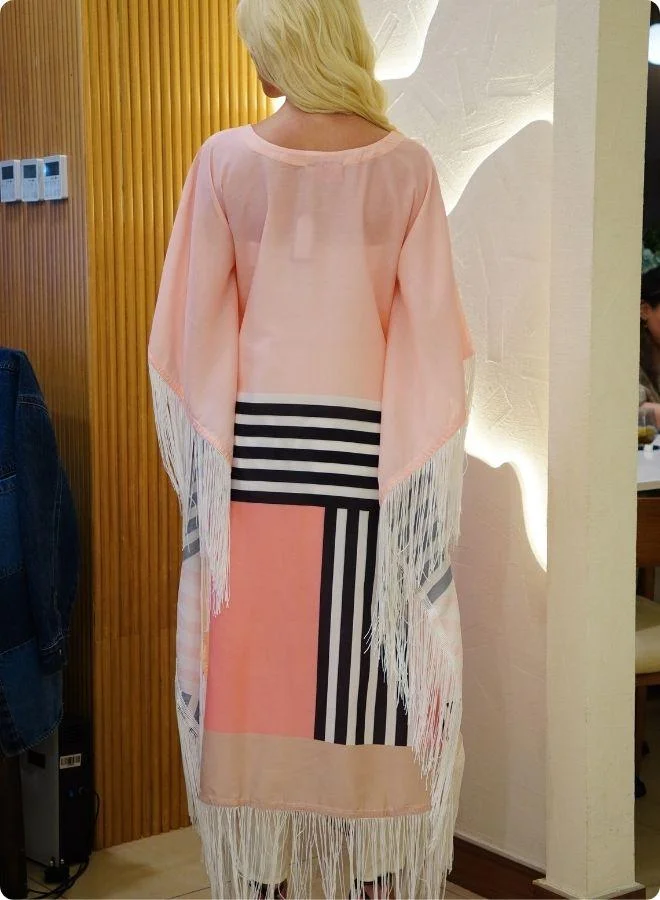 #Be Pink Colorblock Kaftan Set with Striped Detail