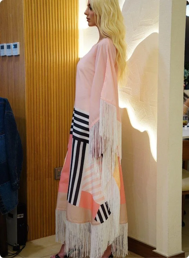 #Be Pink Colorblock Kaftan Set with Striped Detail