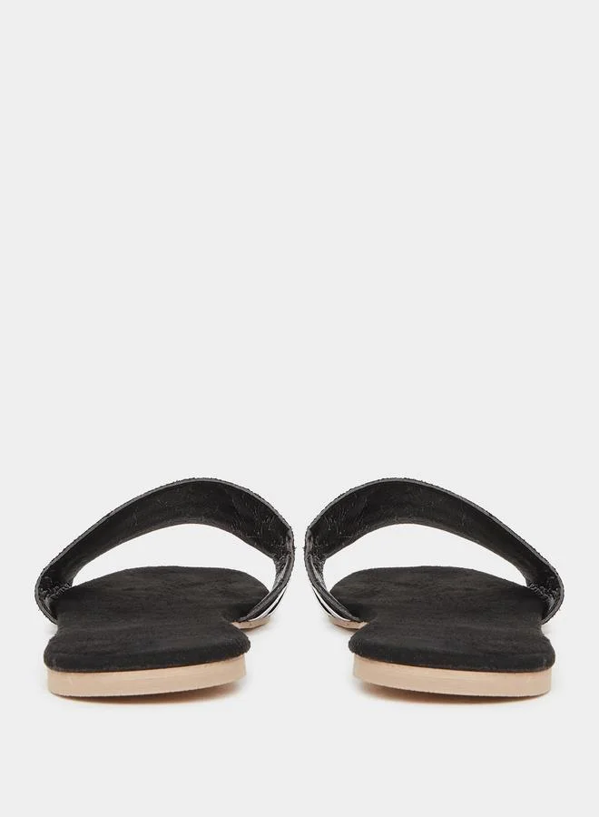 Styli Styli Women Black Metallic Strip Detail Flat Sandals