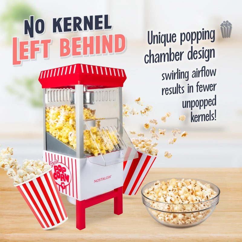 Nostalgia Vintage Hot-Air Popcorn Maker Machine - Makes Up to 12 Cups - Oil-Free - Healthier Popcorn - Classic Stand-Up Cart With Wheels - Includes Kernel Measuring Cup - White & Red - Image 3