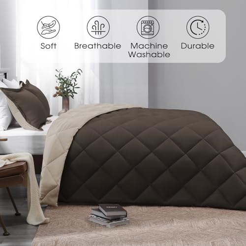 Basic Beyond Full Size Comforter Set - Brown and Ivory Comforter Set Full, Reversible Comforter Full Size Set, 1 Comforter (82"x92") and 2 Pillow Shams (20"x26"+2"), Brown/Ivory - Image 2