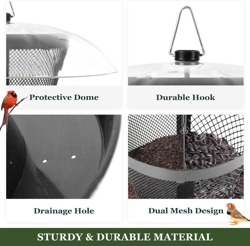 Kingsyard Bird Feeder for Outside, Dual-Use Metal Mesh Wild Bird Feeder with Weatherproof Dome Dual, 2.5 lbs Seed Capacity for Finch Cardinal - Image 4