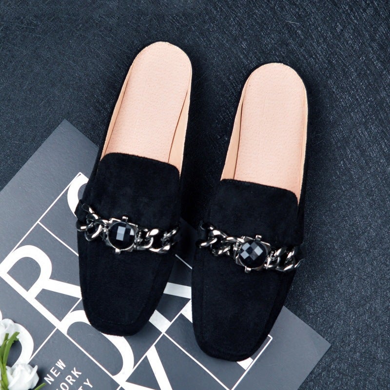 Baotou Flat Half Slippers Women'S Lazy Square Head Heel-Less Muller Single Shoes Large Size 41-44 Supply - Image 3