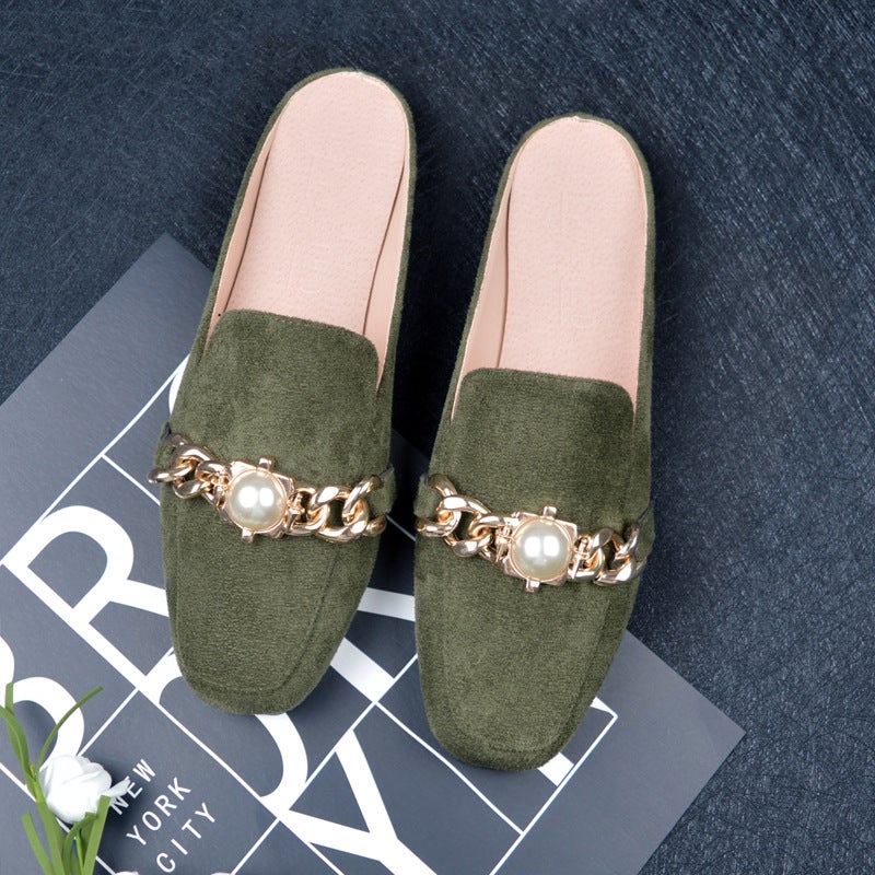 Baotou Flat Half Slippers Women'S Lazy Square Head Heel-Less Muller Single Shoes Large Size 41-44 Supply - Image 1