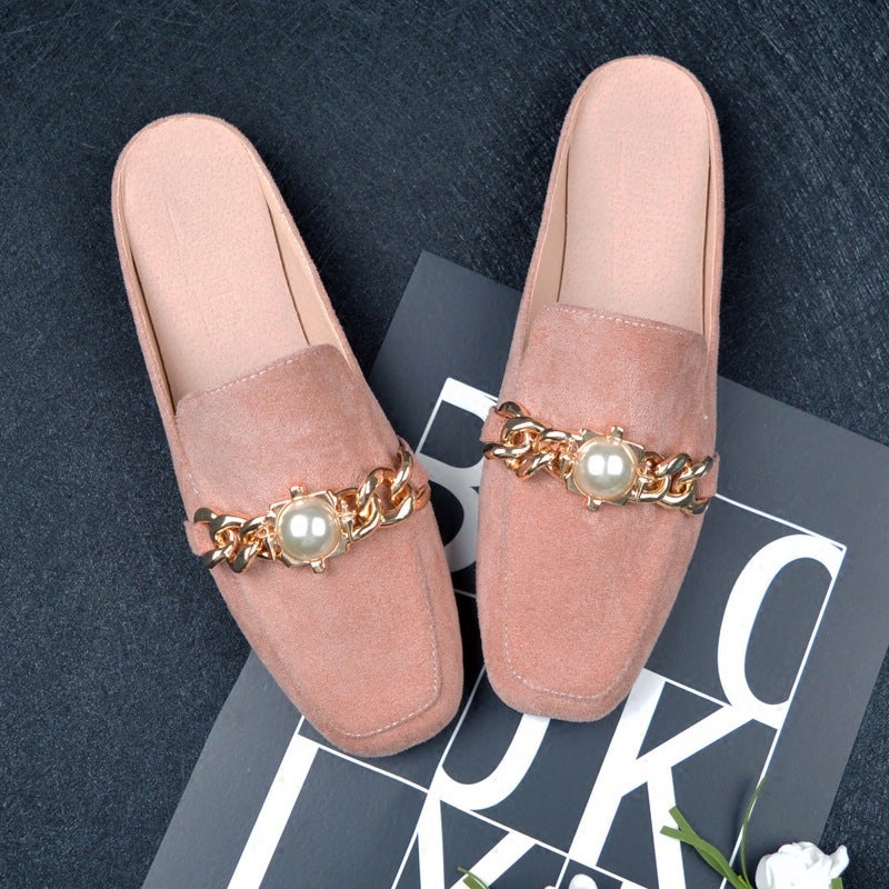 Baotou Flat Half Slippers Women'S Lazy Square Head Heel-Less Muller Single Shoes Large Size 41-44 Supply - Image 4