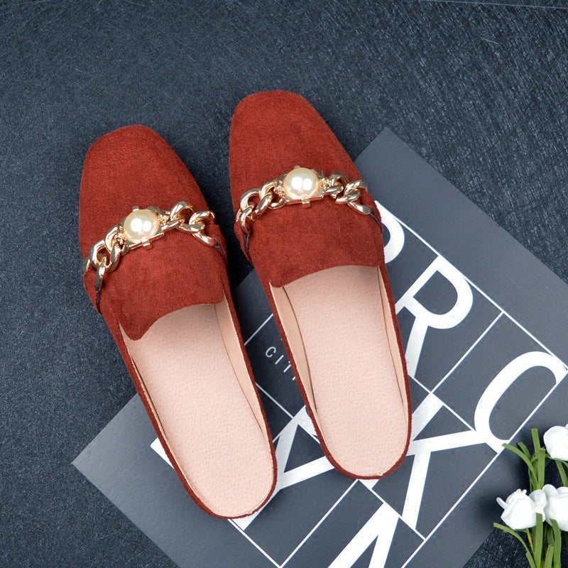 Baotou Flat Half Slippers Women'S Lazy Square Head Heel-Less Muller Single Shoes Large Size 41-44 Supply - Image 5