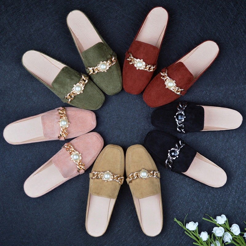 Baotou Flat Half Slippers Women'S Lazy Square Head Heel-Less Muller Single Shoes Large Size 41-44 Supply - Image 2