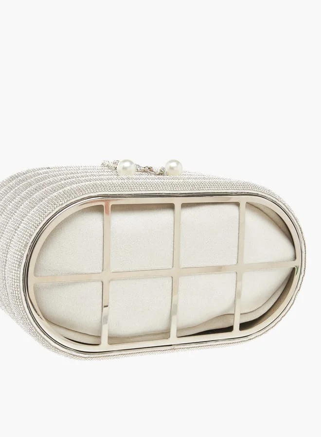 Celeste Womens Stone Embellished Sling Bag With Metallic Drawstring Closure