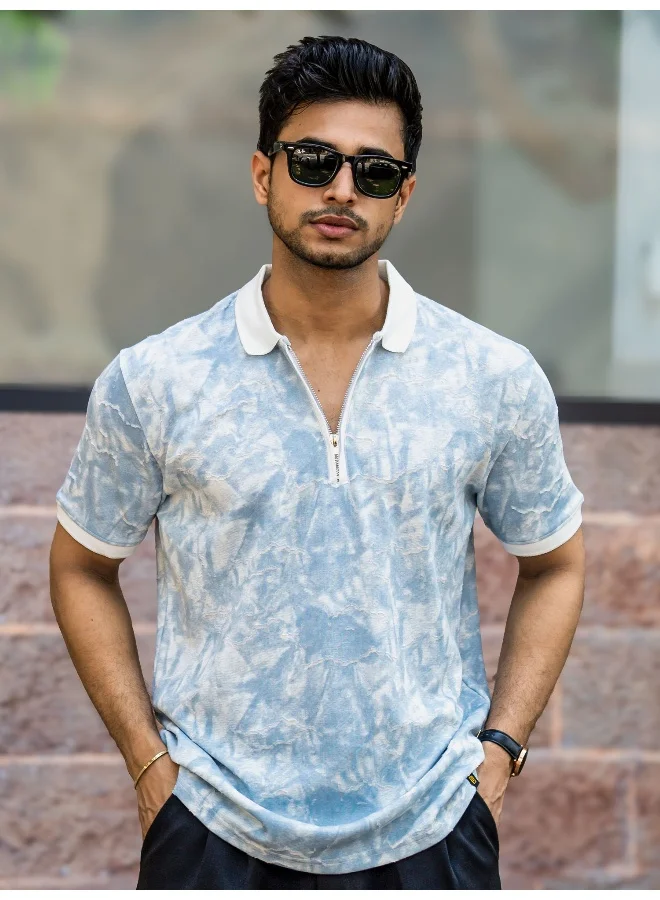 Maniac Maniac Mens Solid Textured Polo Neck Half Sleeve Cotton T-Shirt