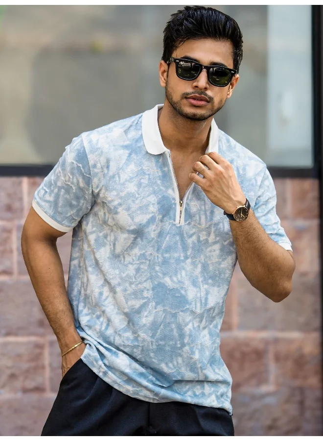 Maniac Maniac Mens Solid Textured Polo Neck Half Sleeve Cotton T-Shirt