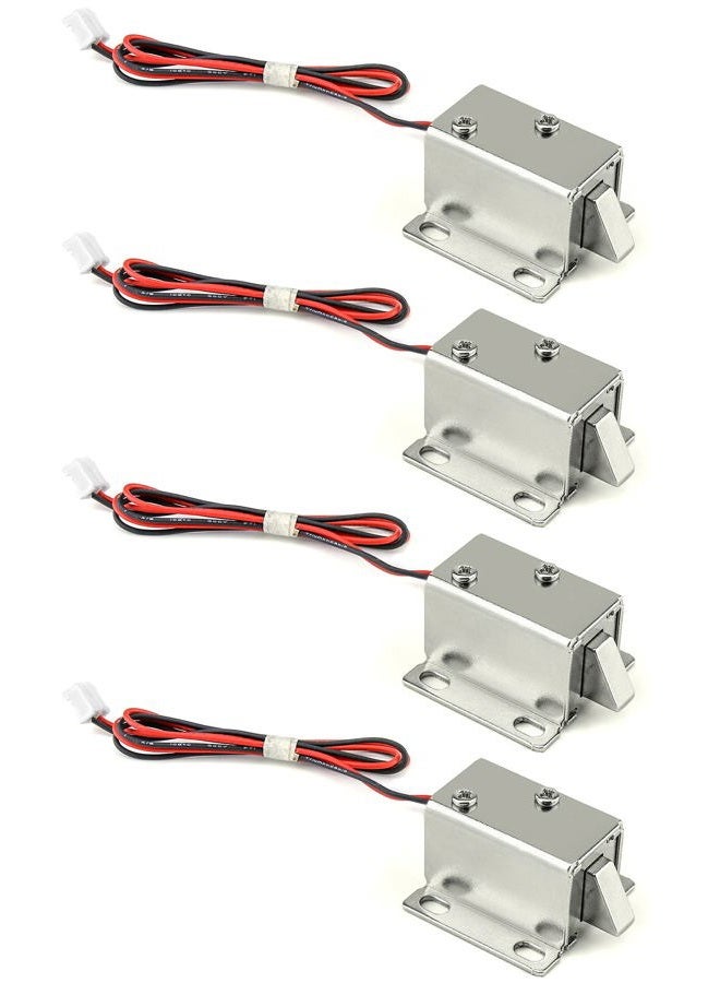 QWORK Electromagnetic Solenoid Lock, 4 Pcs Mini Door Drawer Tongue Down DC 12V Slim Design Assembly for Cabinet Door Drawer Safety Lock - Image 1