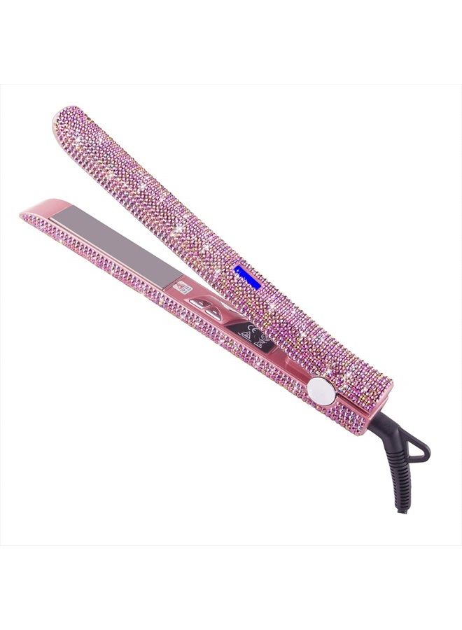 DORISILK Professional Hair Straightener and Curler, DORISILK Titanium Flat Iron Rhinestone Straightening Iron, 2 in 1 Straightening Curling, Salon High Heat 470°F, Dual Voltage, Crystal Diamond Rose Pink - Image 1