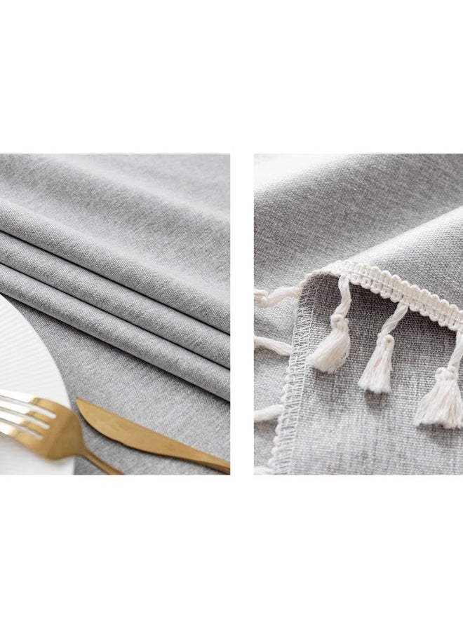 Anna 120*120cm Easy-Clean Waterproof Oil-Resistant Faux Linen Tassel Edge Tablecloth - Image 3