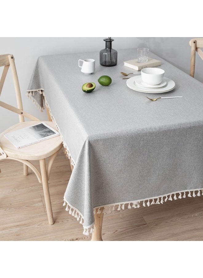 Anna 120*120cm Easy-Clean Waterproof Oil-Resistant Faux Linen Tassel Edge Tablecloth - Image 1