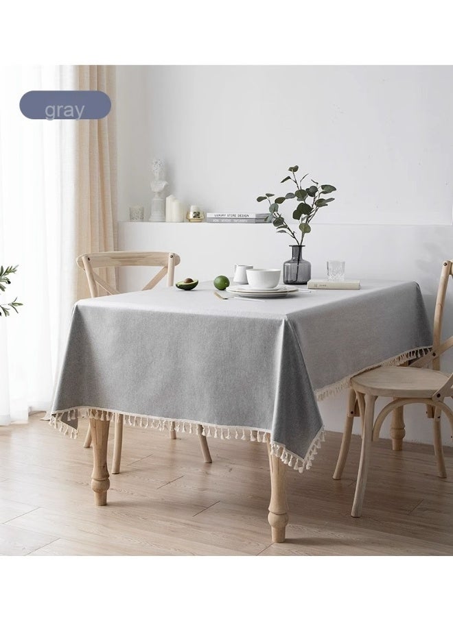 Anna 120*120cm Easy-Clean Waterproof Oil-Resistant Faux Linen Tassel Edge Tablecloth - Image 2