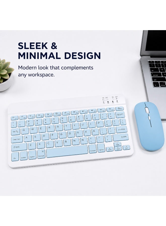 Hedge Wireless Bluetooth Keyboard and Mouse Combo Rechargeable Slim Keyboard Kit with Multi-Device Support Silent Click Mouse Long Battery Life Compact Portable Design for Laptop PC Tablet Blue - Image 4