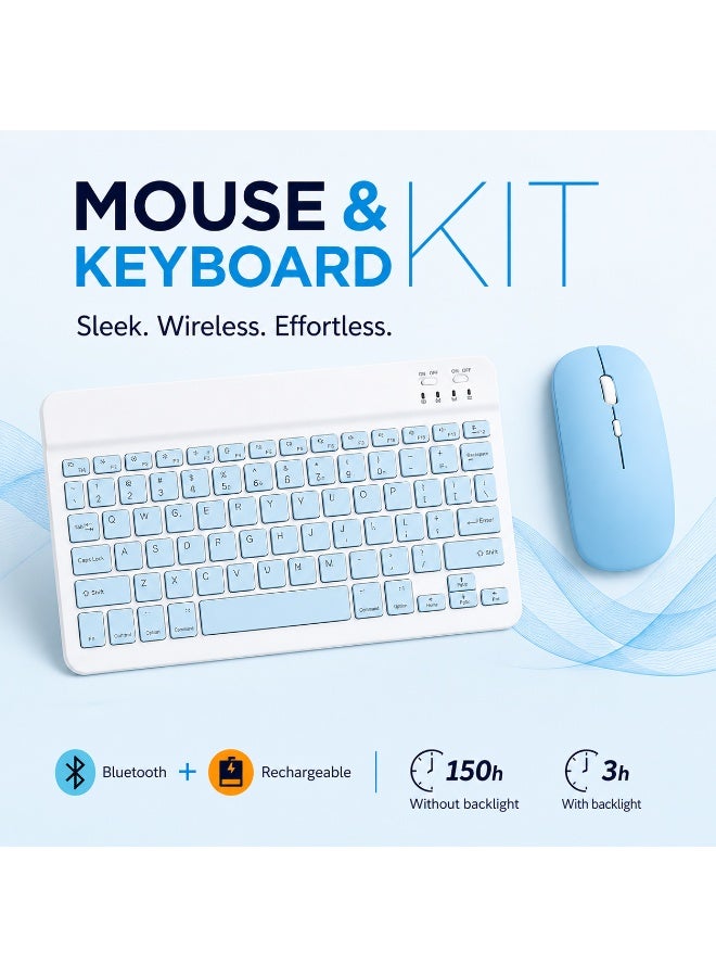 Hedge Wireless Bluetooth Keyboard and Mouse Combo Rechargeable Slim Keyboard Kit with Multi-Device Support Silent Click Mouse Long Battery Life Compact Portable Design for Laptop PC Tablet Blue - Image 2