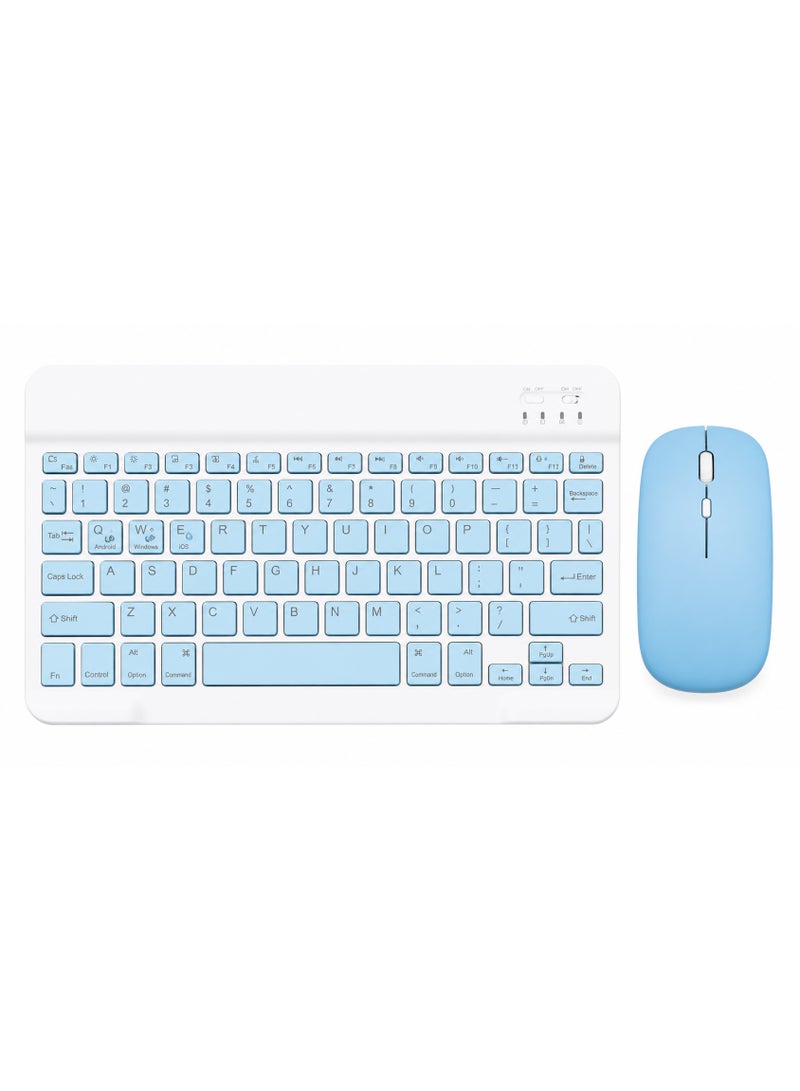 Hedge Wireless Bluetooth Keyboard and Mouse Combo Rechargeable Slim Keyboard Kit with Multi-Device Support Silent Click Mouse Long Battery Life Compact Portable Design for Laptop PC Tablet Blue - Image 1