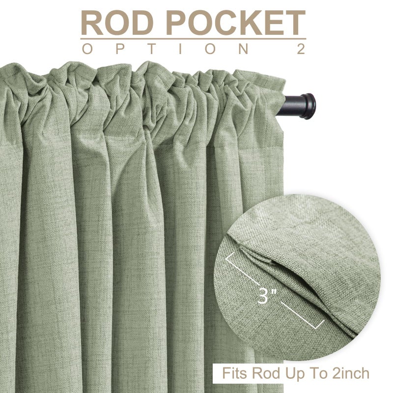 100% Blackout Shield Linen Blackout Curtains for Bedroom 96 Inches Long, Back Tab/Rod Pocket Living Room Drapes, Thermal Insulated Blackout Curtains 2 Panels Set, 50" W x 96" L,Sage Green - Image 4