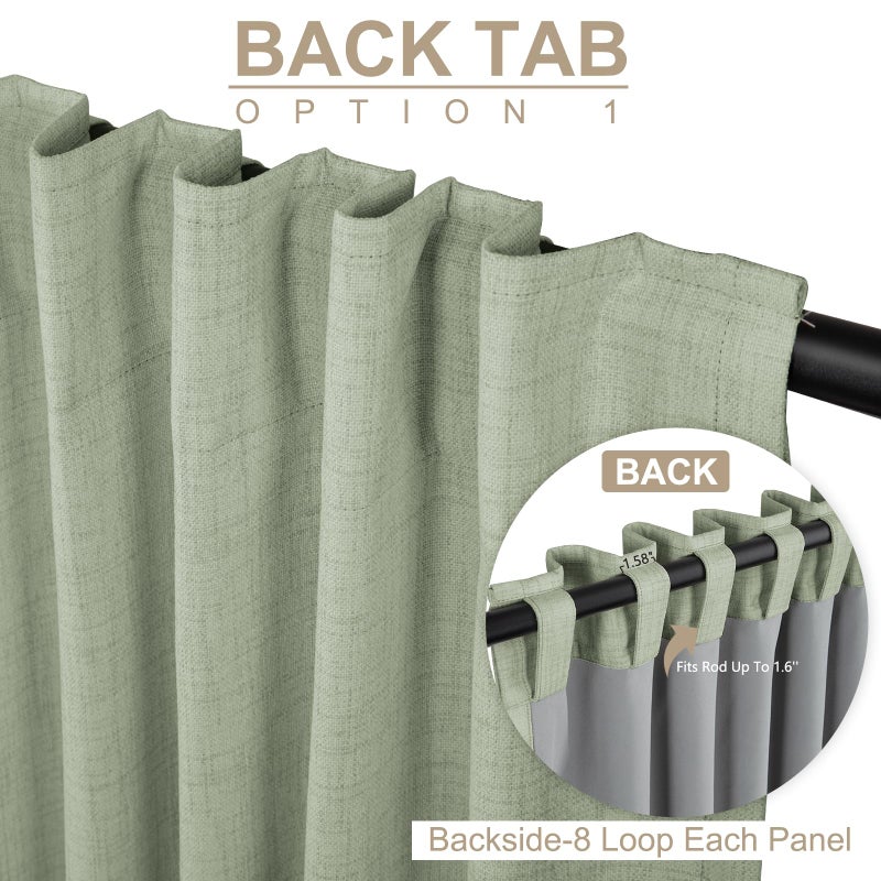 100% Blackout Shield Linen Blackout Curtains for Bedroom 96 Inches Long, Back Tab/Rod Pocket Living Room Drapes, Thermal Insulated Blackout Curtains 2 Panels Set, 50" W x 96" L,Sage Green - Image 3