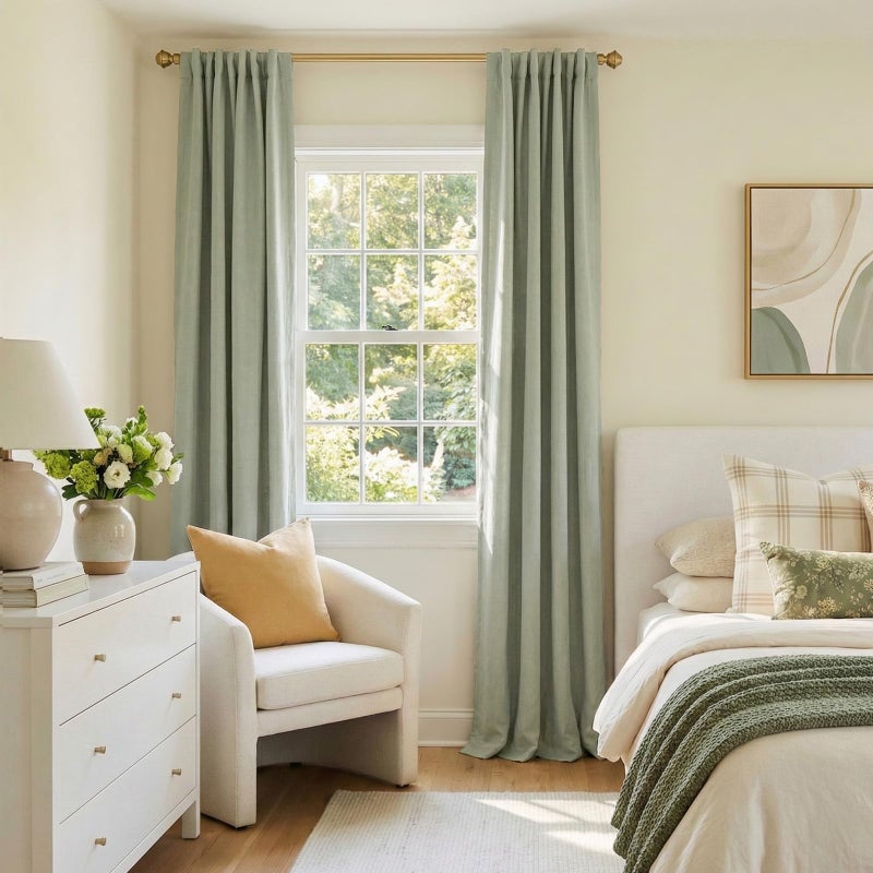 100% Blackout Shield Linen Blackout Curtains for Bedroom 96 Inches Long, Back Tab/Rod Pocket Living Room Drapes, Thermal Insulated Blackout Curtains 2 Panels Set, 50" W x 96" L,Sage Green - Image 5