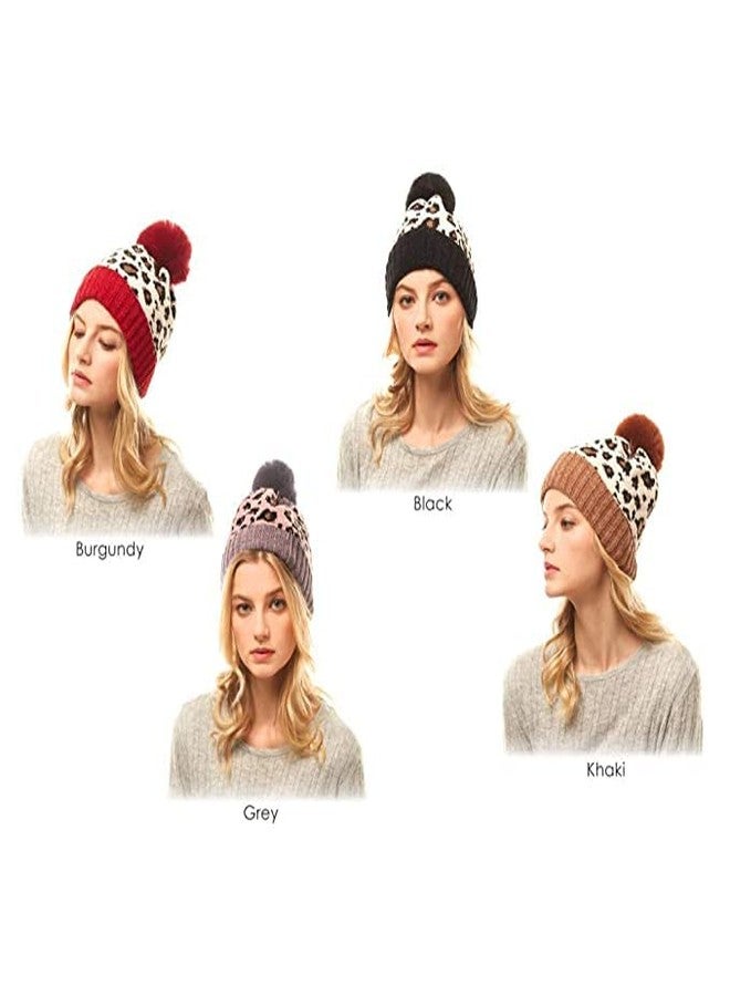 CHACKO Women's Winter Soft Knitted Beanie Hat with Faux Fur Pom Pom_Brown - Image 5