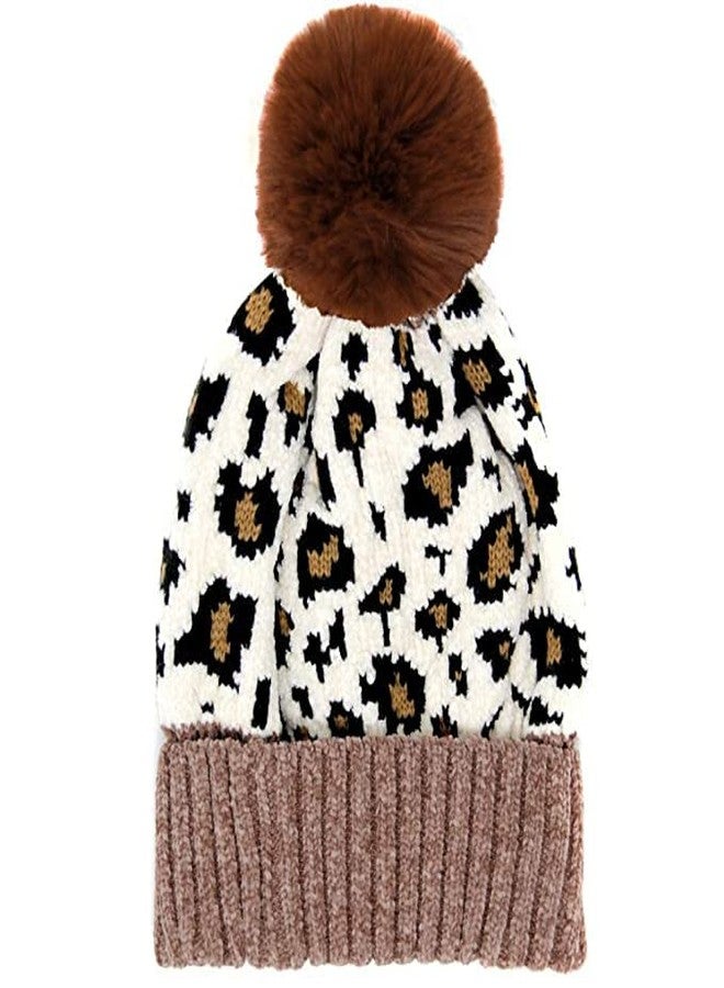 CHACKO Women's Winter Soft Knitted Beanie Hat with Faux Fur Pom Pom_Brown - Image 2