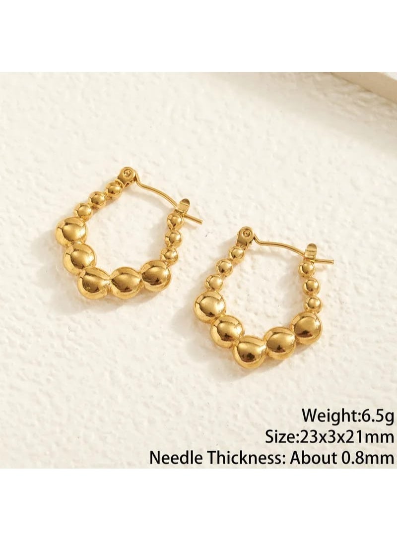 Luxuria Geometric gold-plated women's earrings (gradient bead earrings), made of rust-resistant and tarnish-resistant stainless steel. Jewelry for women. - Image 3