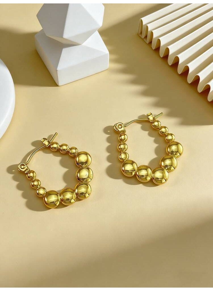 Luxuria Geometric gold-plated women's earrings (gradient bead earrings), made of rust-resistant and tarnish-resistant stainless steel. Jewelry for women. - Image 4