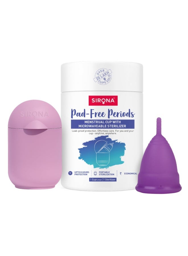 Sirona Reusable Menstrual Cup for Women (Large) with Microwaveable Sterilizer (1 Cup + 1 Sterilier) | FDA Approved | 100% Medical Grade Silicone | Rash Free & Leak-Proof Protection for 8-10 Hours - Image 1