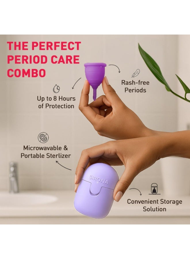 Sirona Reusable Menstrual Cup for Women (Large) with Microwaveable Sterilizer (1 Cup + 1 Sterilier) | FDA Approved | 100% Medical Grade Silicone | Rash Free & Leak-Proof Protection for 8-10 Hours - Image 2